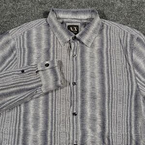Armani Exchange AX Mens Large Slim Fit Shadow Striped Disco Club Button Shirt